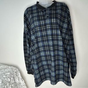 Cherokee‎ Fleece Dark Blue & Black Plaid Pajama Gown XL.
